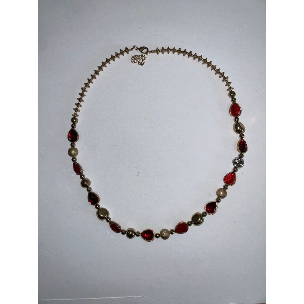 Vintage Red and Gold Beaded Necklace